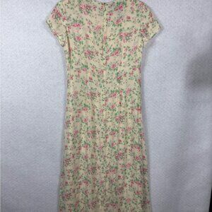 Vintage 90’s Y2K Lauren Ralph Lauren 100% Silk Midi Dress Cottage Rise Petite 8
